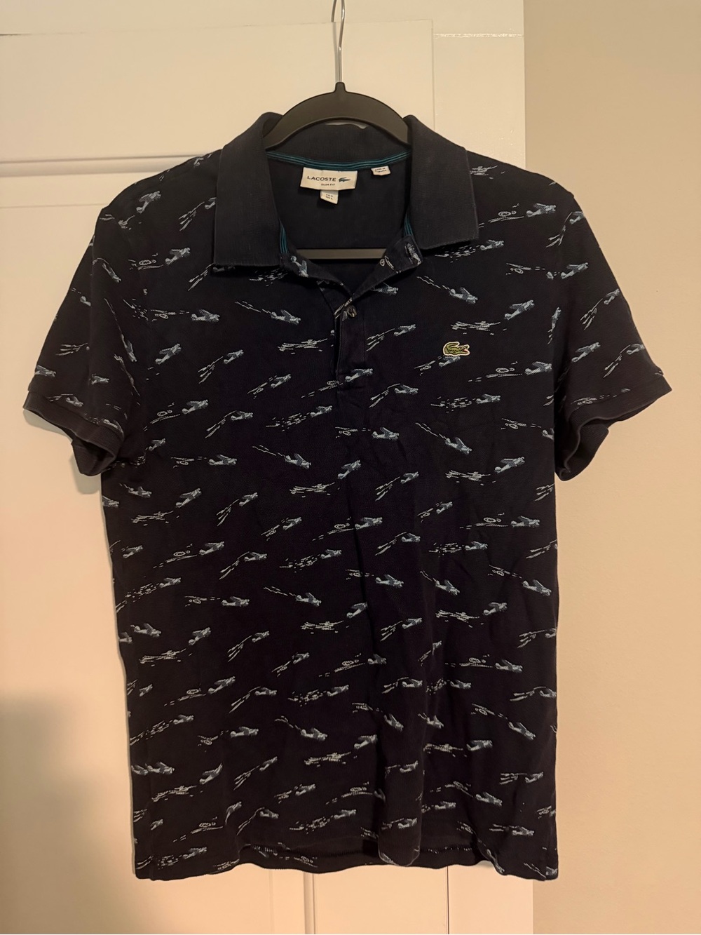 Lacoste Airplane Print Cotton Men’s  Sz L Slim Fit Blue